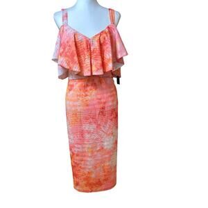 Rachel Roy NWT Pastel Orange Ruffled Top Midi Dress 14W